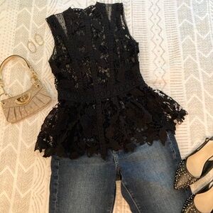 SALE! Express Black Lace Peplum Top Romantic Whimsigoth Dark Coquette Sz XS